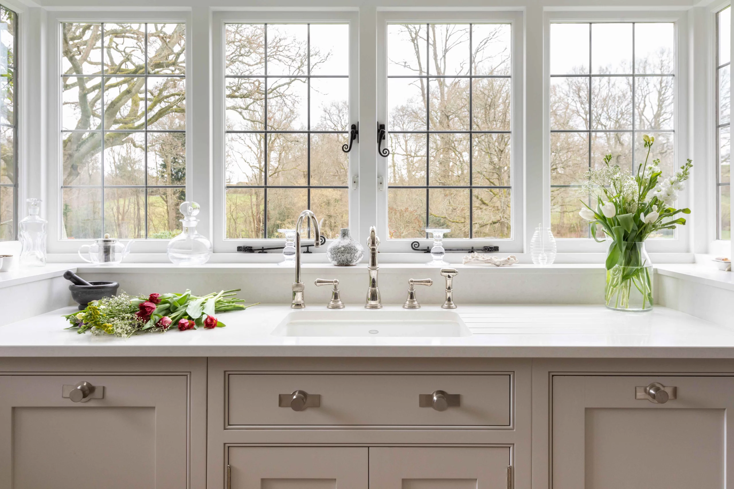 Country Home Kitchen in a cottage in Hertfordshire Farrow and Ball Elephant Breath