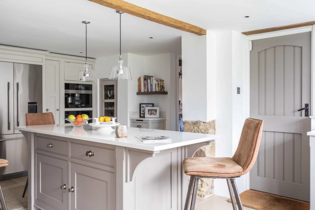 Country Home Kitchen in a cottage in Hertfordshire Farrow and Ball Elephant Breath