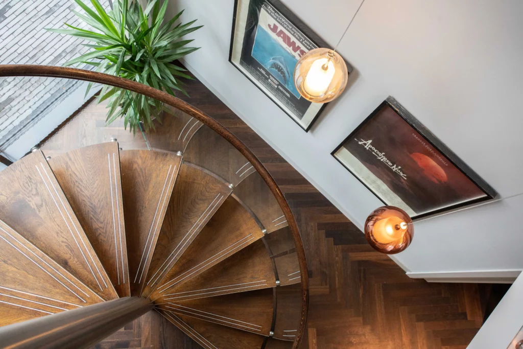 Spiral staircase in contemporary two story detached home in Essex